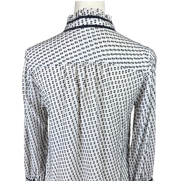 J. Crew Black & White Swiss Dot Silk Blend Long Sleeve Mock Neck Blouse - Picture 7 of 14